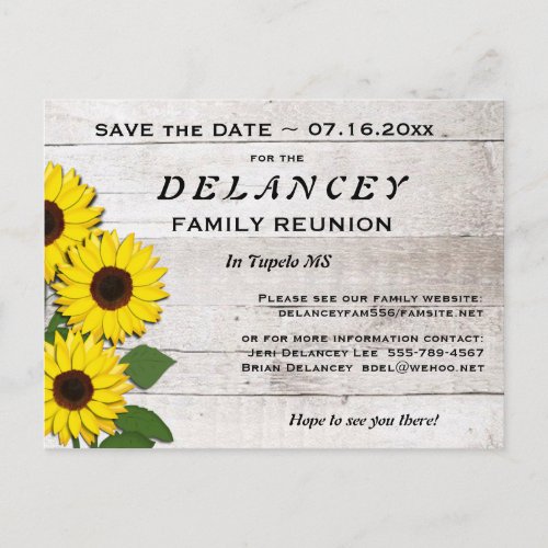 Rustic Save the Date Family Reunion Postcard