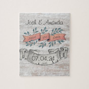 Rustic Save The Date Jigsaw Puzzle by sharpcreations at Zazzle