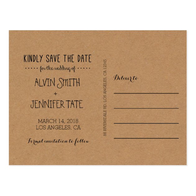 Rustic Save The Date / Kraft Paper Save The Date Postcard