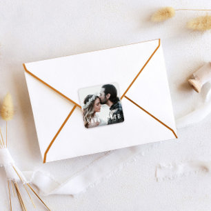 Rustic Save the Date Photo Wedding Favor Square Sticker