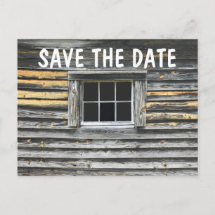 RUSTIC SAVE THE DATE POSTCARDS, CABIN ANNOUNCEMENT POSTCARD