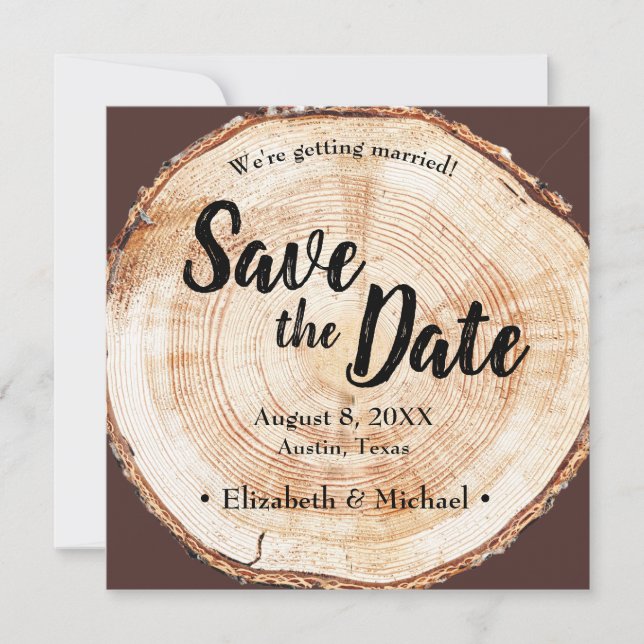 Rustic Save the date Printed Wood Slice (Front)