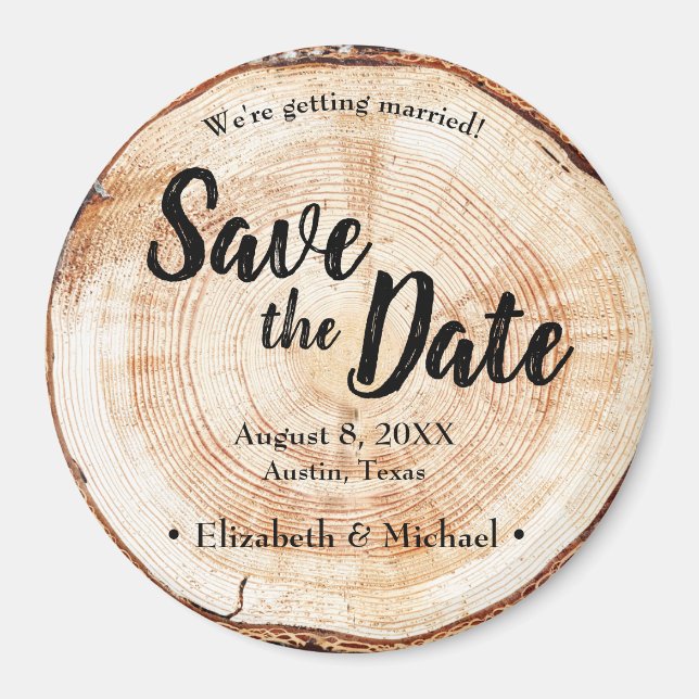 Rustic Save the date Printed Wood Slice Magnet (Front)