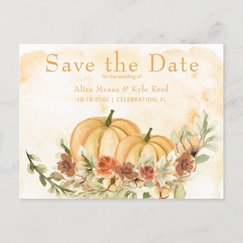 Rustic Save the Date Pumpkin Wedding An Announcement Postcard