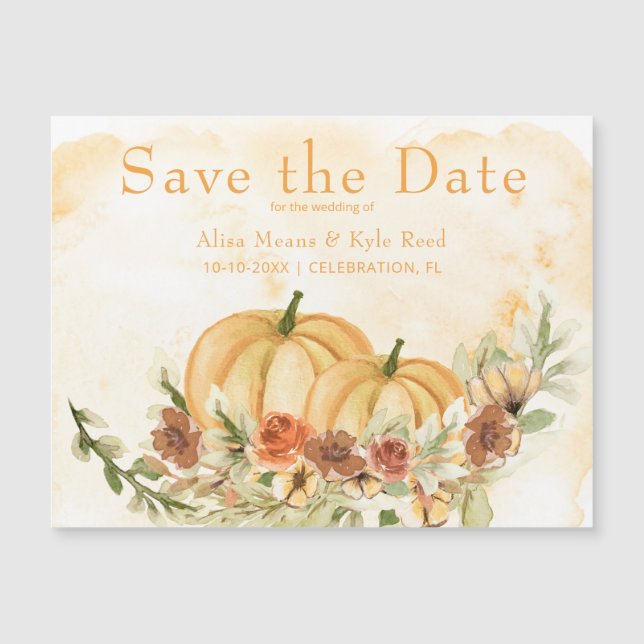 Rustic Save the Date Pumpkin Wedding Magnet (Front)