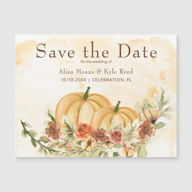 Rustic Save the Date Pumpkin Wedding Magnet (Front)