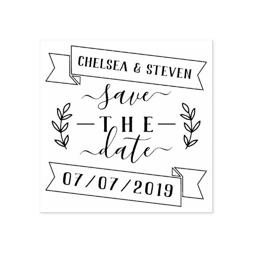 Rustic Save The Date Ribbon Wedding Announcement Rubber Stamp