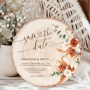 Rustic Save the Date Round Wood Cut Grain Card