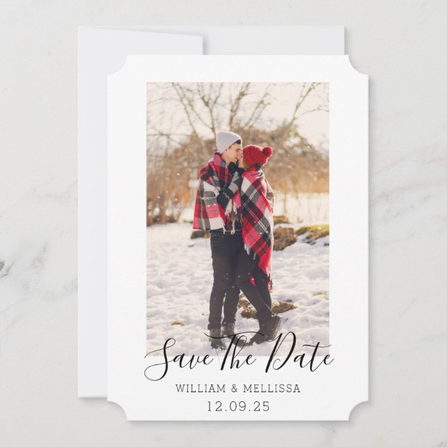 Rustic Save The Date Seasonal Blue Gingham Tartan Holiday Card (Front)