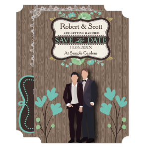 Rustic Save the Date, Two Grooms Card