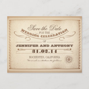 rustic save the date vintage tickets postcards