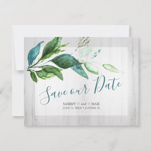 Rustic Save the Date Watercolor Wood and Leaves