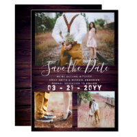 RUSTIC Save the Date Wedding PHOTO COLLAGE Purple Invitation