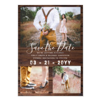 RUSTIC Save the Date Wedding PHOTO COLLAGE - Wood Invitation