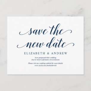 Rustic, Save the new date, Navy blue, postponed Postcard