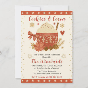 Rustic Scandinavian Red Mug Cookies & Cocoa Invitation