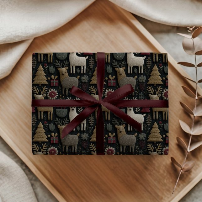Rustic Scandinavian Reindeer & Forest Christmas  Wrapping Paper (Creator Uploaded)
