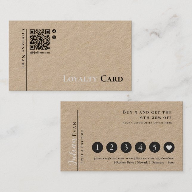Rustic Scannable QR code Kraft Loyalty Card (Front/Back)