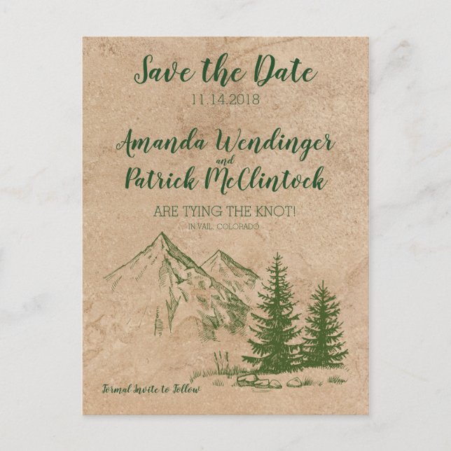 Rustic Scenic Mountain Save the Date Postcard (Front)