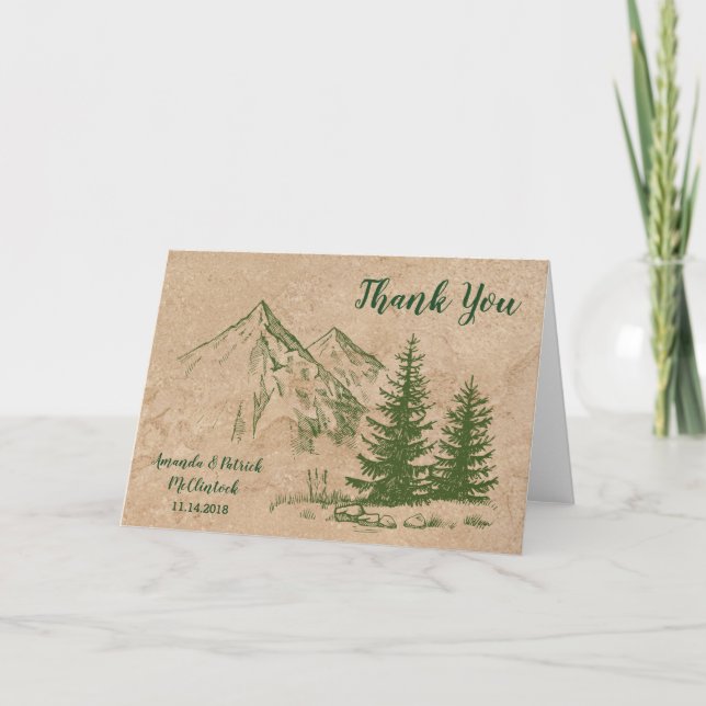 Rustic Scenic Mountain Wedding Thank You Card (Front)
