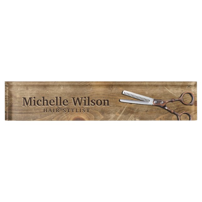 Rustic Scissors & Wood Makeup Beauty Hair Salon Name Plate (Front)