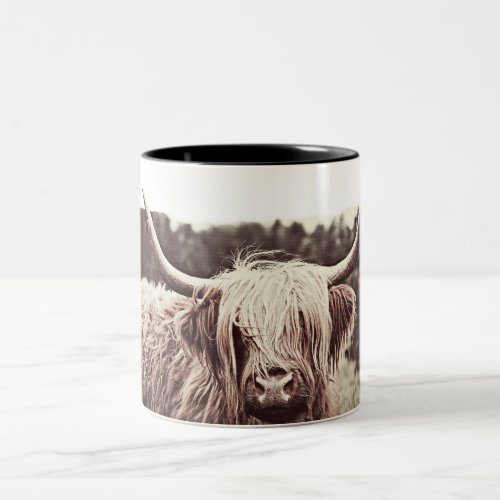 Rustic Scottish Highland Longhorn Cow Coffee Two_Tone Coffee Mug