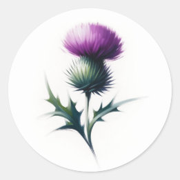 Rustic Scottish Thistle Round Stickers