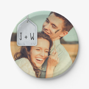 Rustic Scrapbook Initials and Photo Wedding Paper Plates