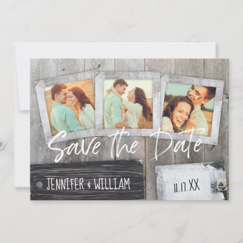 Rustic Scrapbook Photo Collage Save the Date STD Invitation