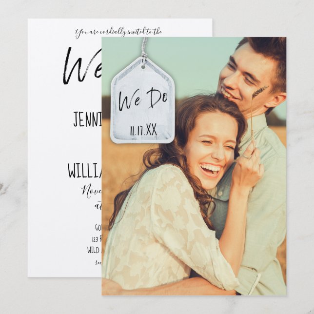 Rustic Scrapbook Photo On Trend Wedding Invitation (Front/Back)