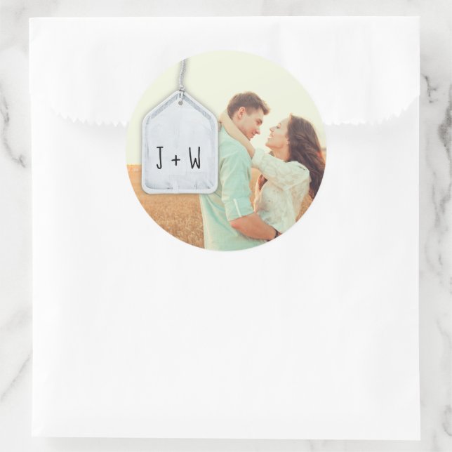 Rustic Scrapbook Photo Tag Round Sticker (Bag)