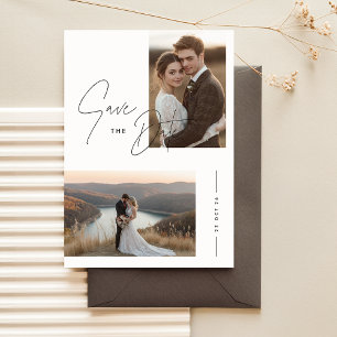 Rustic Script 2 Photo Wedding Save The Date Invitation