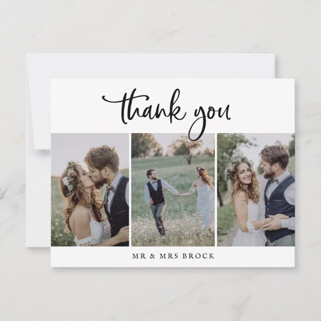Rustic Script 3 Photo Template Thank You Card (Front)