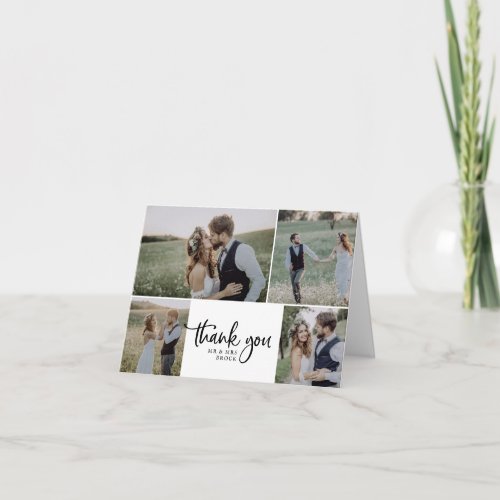 Rustic Script 4 Photo Collage Folded Wedding Thank You Card