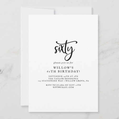 Rustic Script 60th Birthday Party Invitation