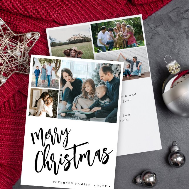 Rustic script 6 photo collage Merry Christmas  Holiday Card (Creator Uploaded)