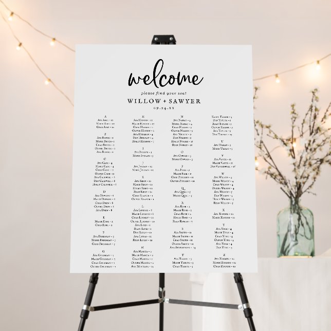 Rustic Script Alphabetical Seating Chart Foam Board (In Situ (Stand))