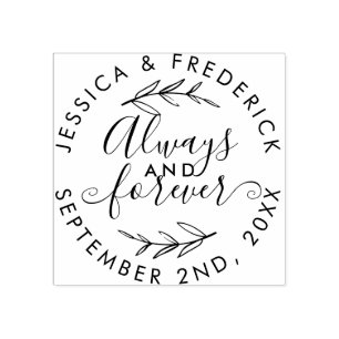 Rustic Script "Always & Forever" Wedding Date Rubber Stamp