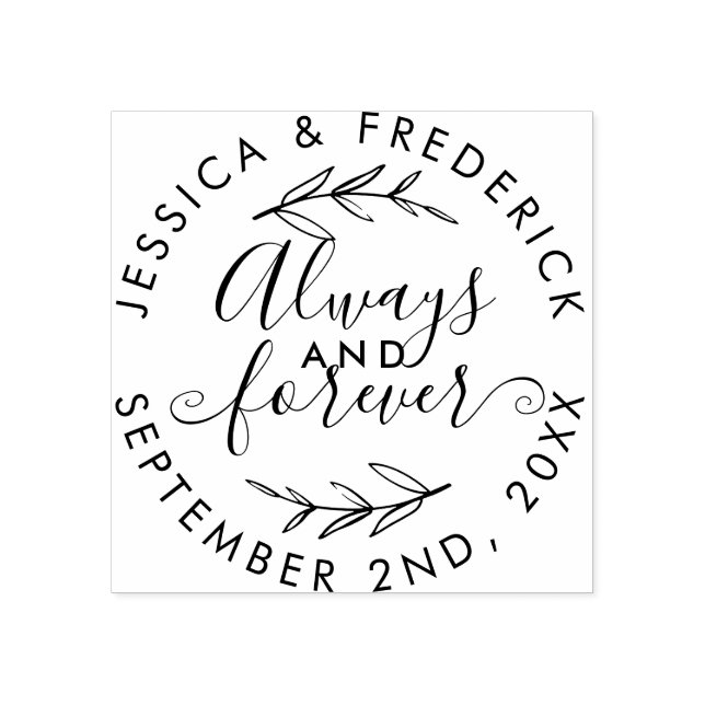 Rustic Script "Always & Forever" Wedding Date Rubber Stamp (Imprint)