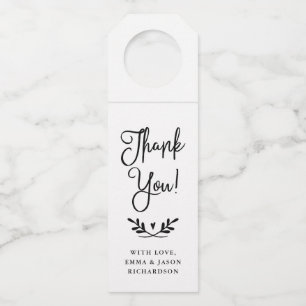 Rustic Script Black and White Thank You Bottle Hanger Tag