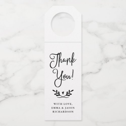 Rustic Script  Black and White Thank You Bottle Hanger Tag