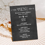 Rustic Script Black Chalkboard Wedding Menu<br><div class="desc">Casual and stylish wedding dinner menu card with a handwritten white chalk on black board appearance.  Personalize with menu information and a monogram of your married name and wedding date.</div>