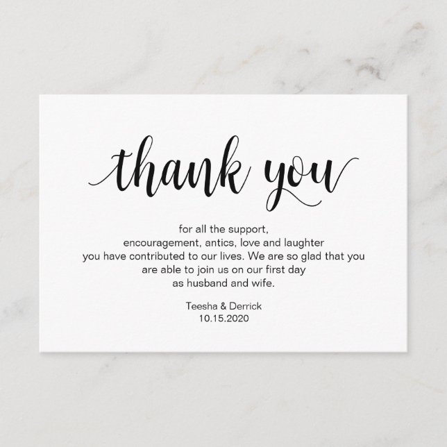 Rustic Script, Black, Wedding Thank you Enclosure Card (Front)