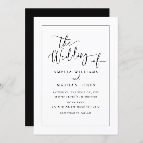 Rustic Script Black White Wedding   Invitation