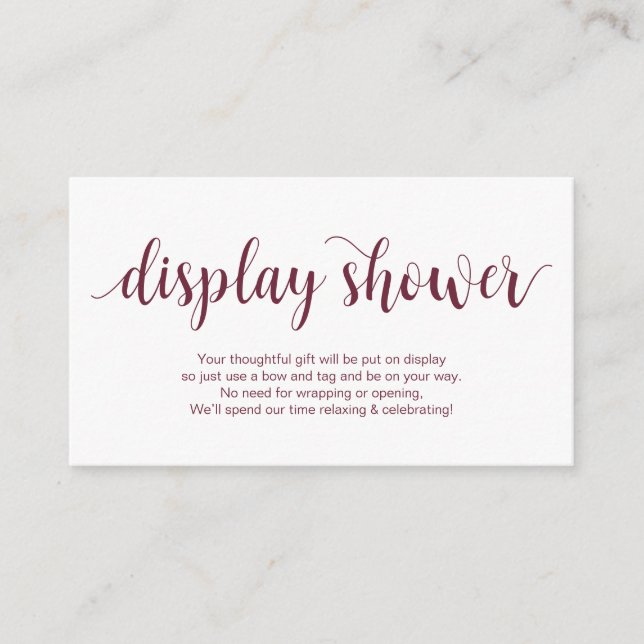 Rustic Script, Burgundy color, Display Shower Enclosure Card (Front)
