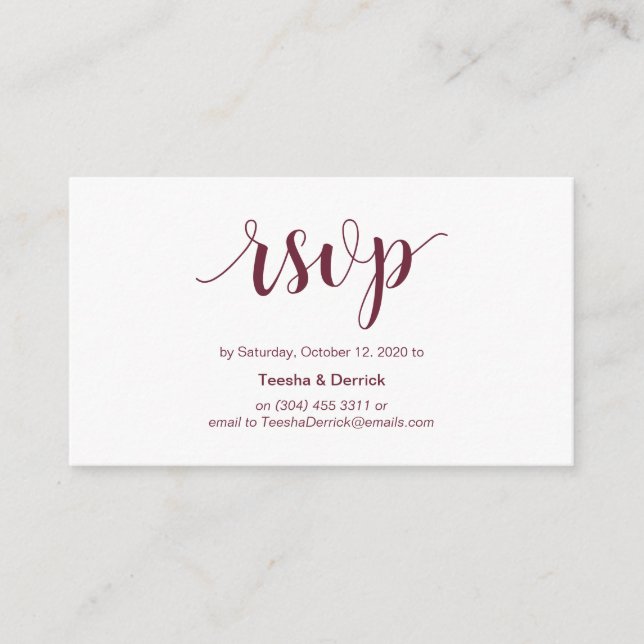 Rustic Script, Burgundy Color, Wedding RSVP Enclosure Card (Front)