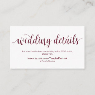 Rustic Script, Burgundy, Wedding Details, Hashtag Enclosure Card