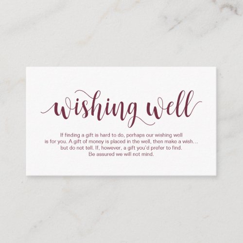 Rustic Script Burgundy Wedding Wishing Well Enclosure Card