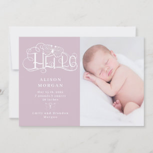 rustic script butterfly blush birth announcement