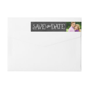 Rustic Script Chalkboard Photo Save the Date Black Wrap Around Label